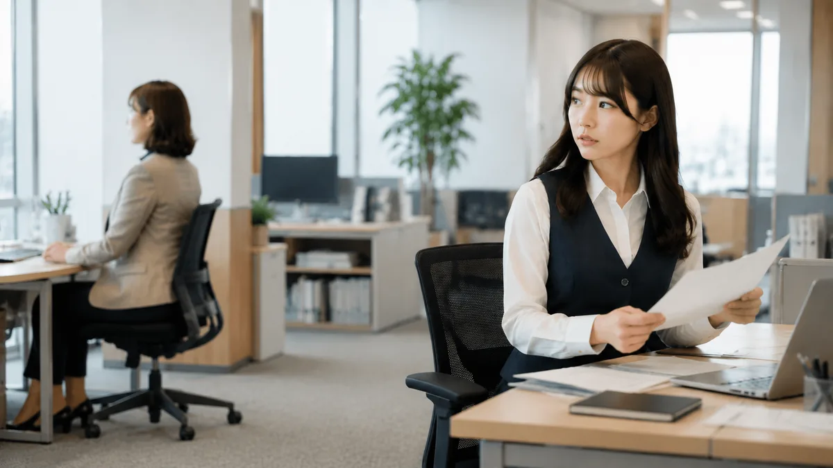 職場で無視する同僚との距離に悩みながら仕事をする女性社員