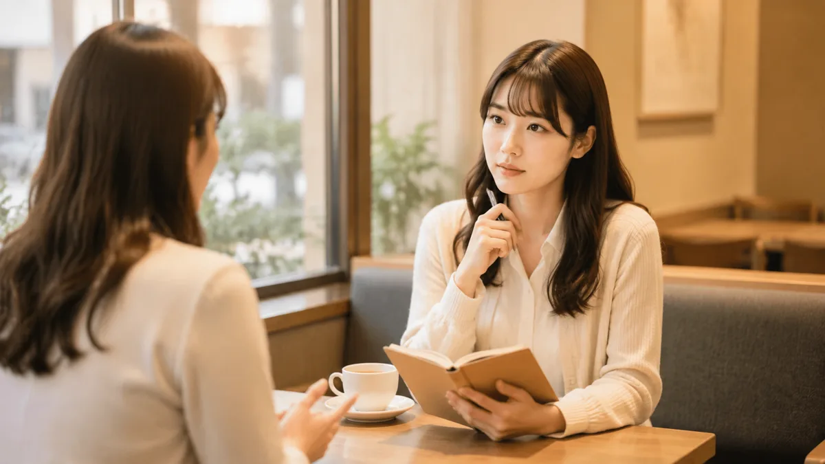 職場の悩みを相談しながら働き方を考える女性