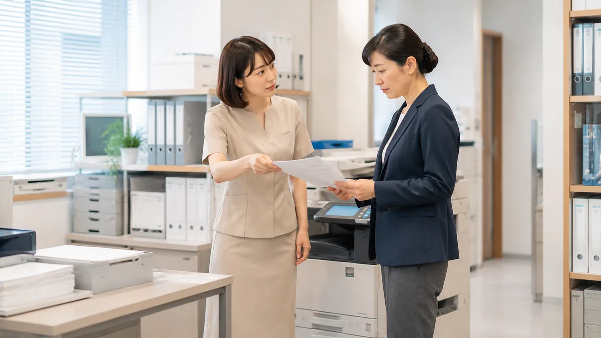 職場で同僚との仕事上のやり取りを通して、人間関係がうまくいかない原因を考えている女性社員。