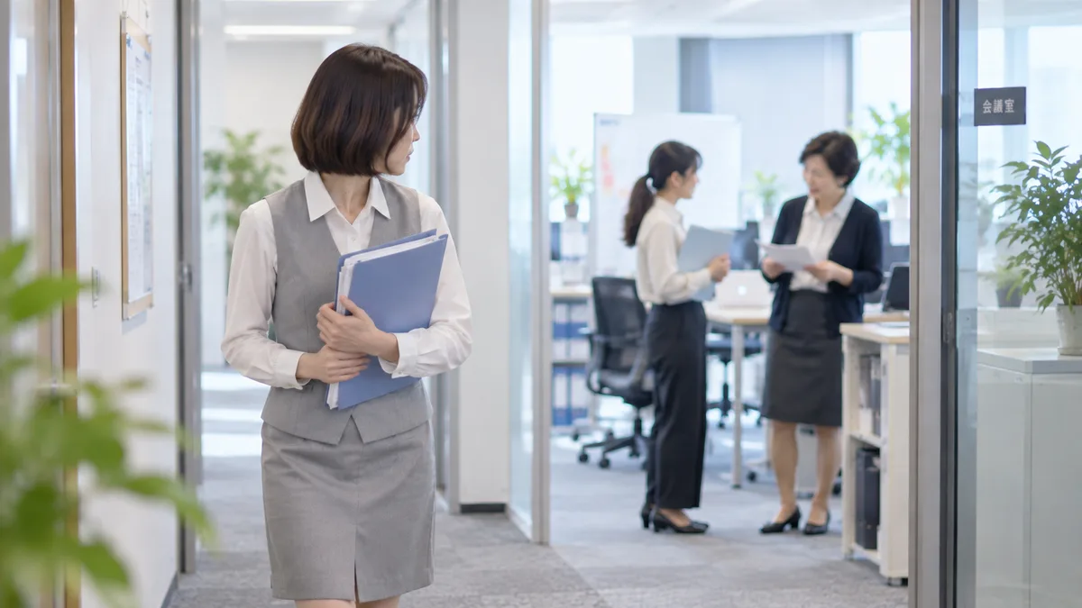 ほかの同僚には穏やかに接する50代女性を見て、自分への態度との違いに戸惑いを感じている職場の女性。