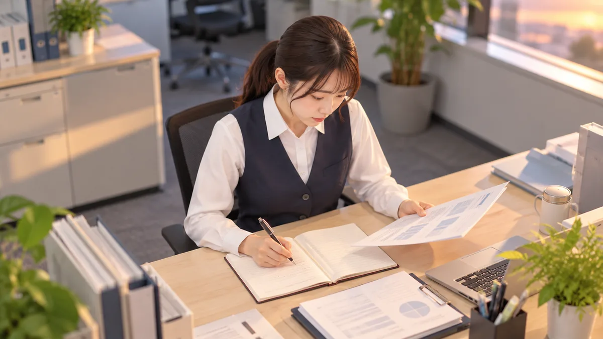 職場で続く細かな指摘について日時や状況を記録し、仕事への影響や今後の対応を整理している様子