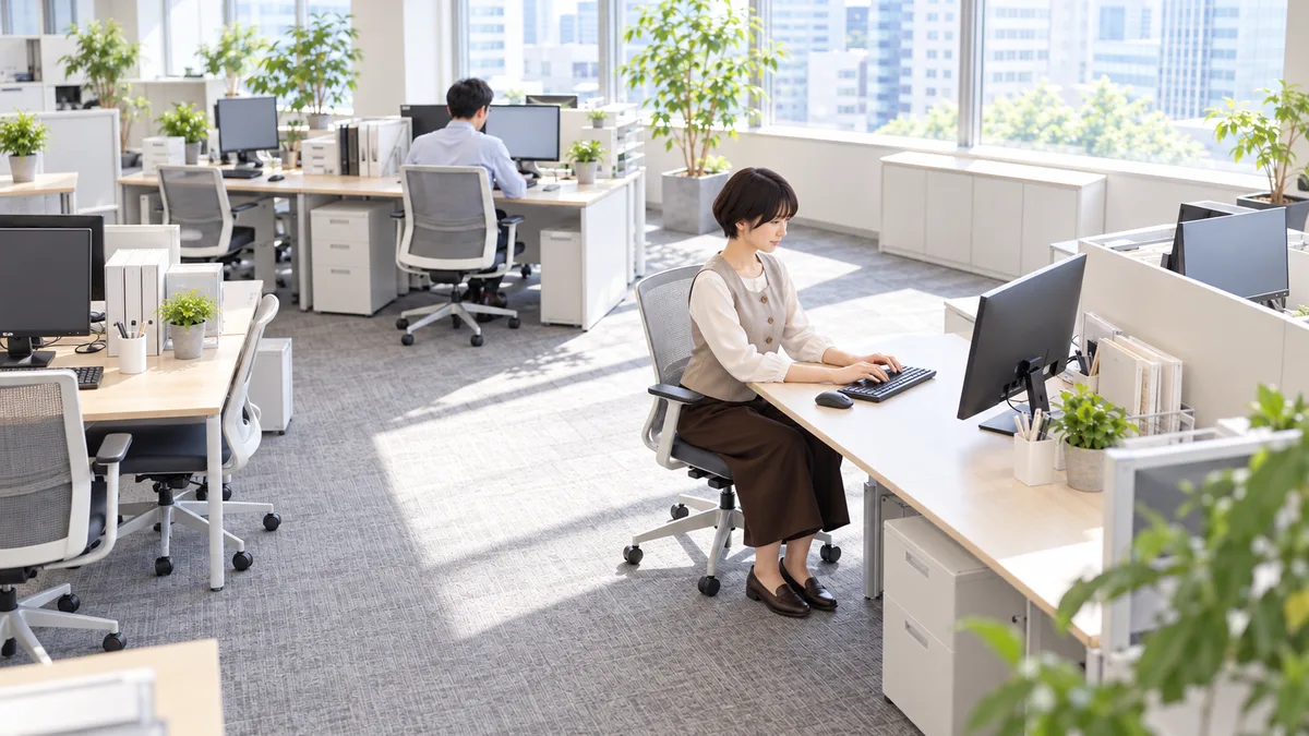 オフィスのデスクでキーボードを操作する女性